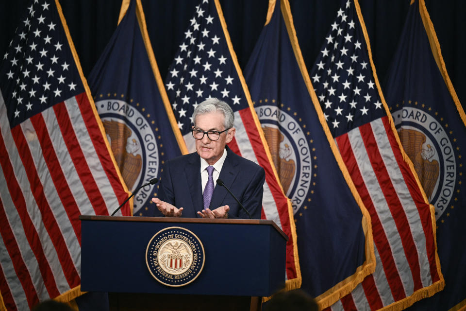 U.S. Federal Reserve Chairman Jerome Powell speaks at a press conference after a meeting of the Monetary Policy Committee at the Federal Reserve in Washington, DC, June 12, 2024. The Fed voted unanimously on June 12 to keep its key rate on hold of interest between 5.25 and 5.50 percent, and said in a statement that 